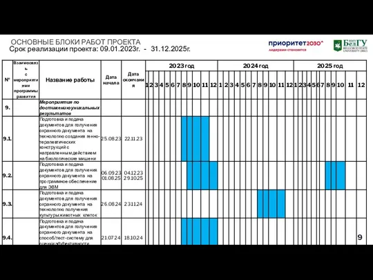 ОСНОВНЫЕ БЛОКИ РАБОТ ПРОЕКТА Срок реализации проекта: 09.01.2023г. - 31.12.2025г.