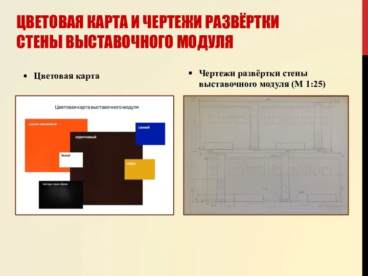 ЦВЕТОВАЯ КАРТА И ЧЕРТЕЖИ РАЗВЁРТКИ СТЕНЫ ВЫСТАВОЧНОГО МОДУЛЯ Цветовая карта Чертежи развёртки