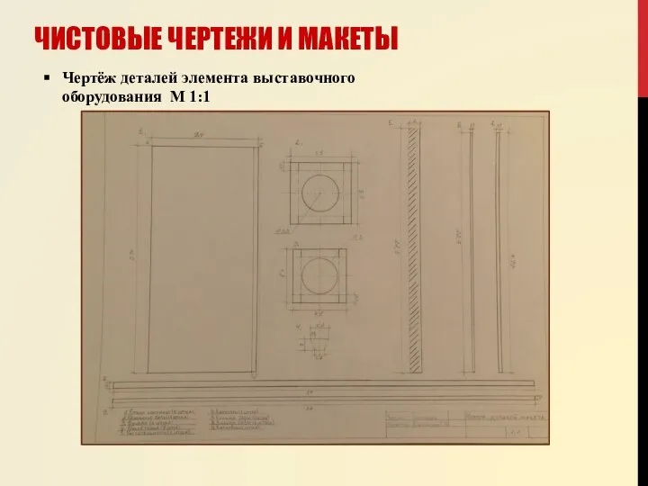 ЧИСТОВЫЕ ЧЕРТЕЖИ И МАКЕТЫ Чертёж деталей элемента выставочного оборудования М 1:1