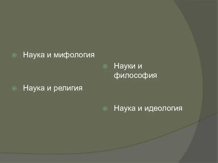 Наука и мифология Наука и религия Науки и философия Наука и идеология