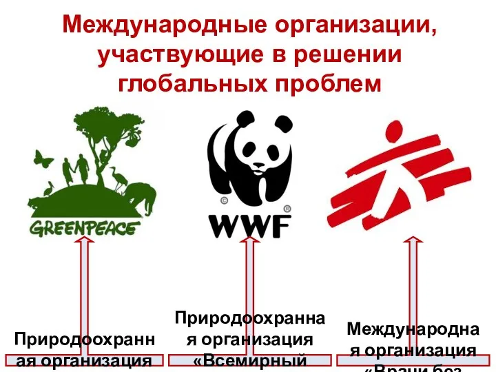 Международные организации, участвующие в решении глобальных проблем Природоохранная организация «Зеленый мир» Природоохранная