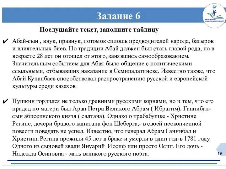 Пейзажисты, картины пронизаны любовью к родной земле Послушайте текст, заполните таблицу Абай-сын