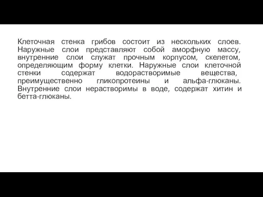 Клеточная стенка грибов состоит из нескольких слоев. Наружные слои представляют собой аморфную