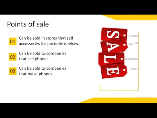 01 02 03 Points of sale Can be sold in stores that