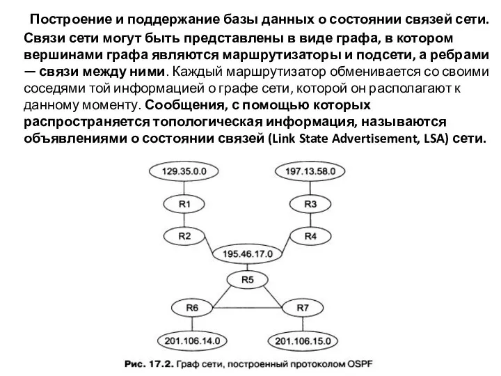 Построение и поддержание базы данных о состоянии связей сети. Связи сети могут