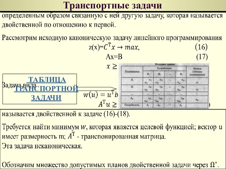 Транспортные задачи ТАБЛИЦА ТРАНСПОРТНОЙ ЗАДАЧИ