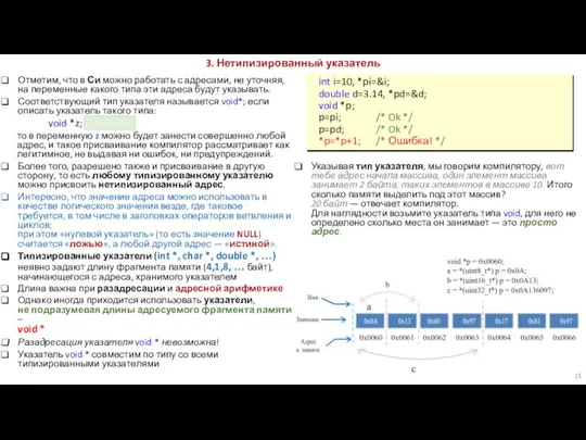 Отметим, что в Си можно работать с адресами, не уточняя, на переменные