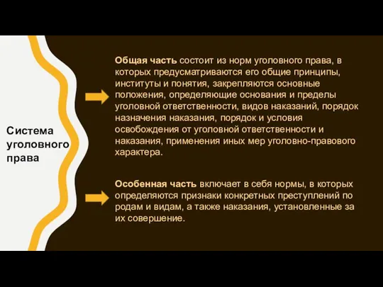 Система уголовного права Общая часть состоит из норм уголовного права, в которых