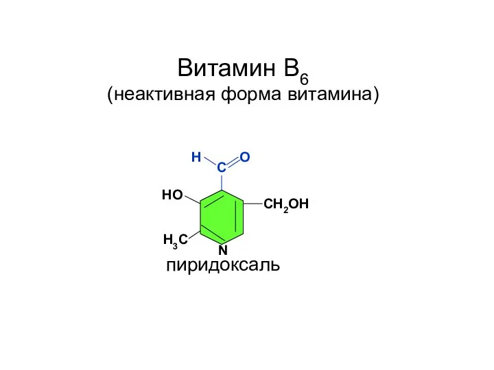 С СН2ОН НО Н3С N Н О пиридоксаль Витамин В6 (неактивная форма витамина)