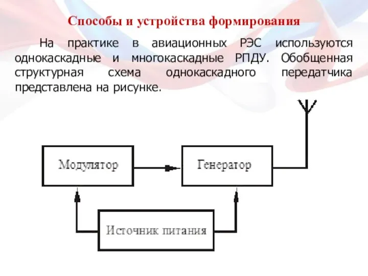 Способы и устройства формирования На практике в авиационных РЭС используются однокаскадные и