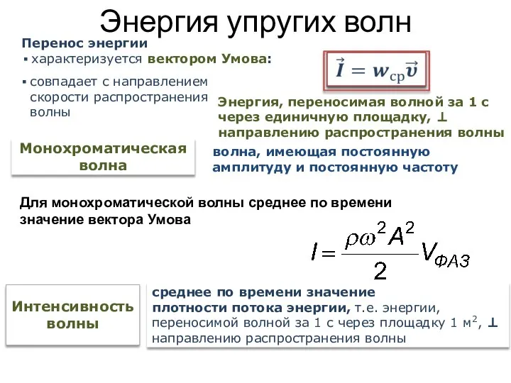 Для монохроматической волны среднее по времени значение вектора Умова среднее по времени