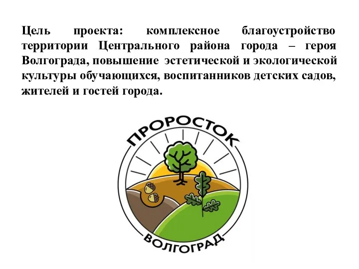 Цель проекта: комплексное благоустройство территории Центрального района города – героя Волгограда, повышение
