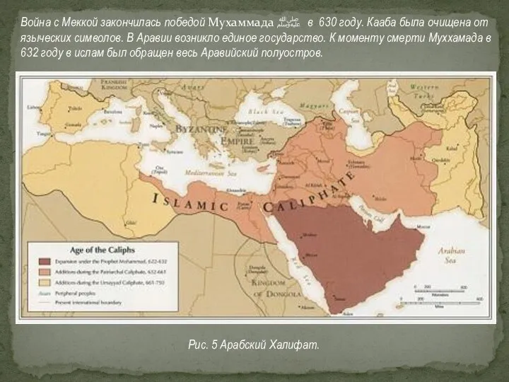 Рис. 5 Арабский Халифат. Война с Меккой закончилась победой Мухаммадa ﷺ в