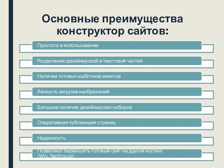 Основные преимущества конструктор сайтов: