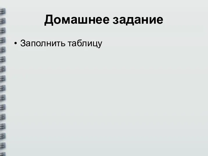 Домашнее задание Заполнить таблицу