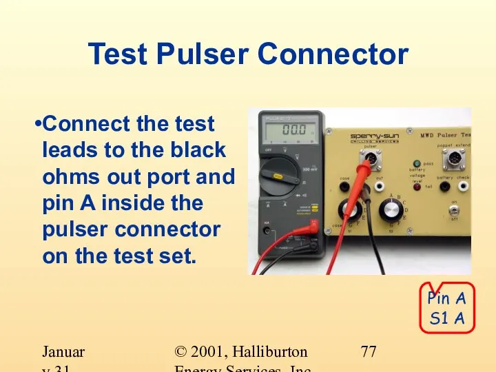 © 2001, Halliburton Energy Services, Inc. January 31, 2001 Test Pulser Connector