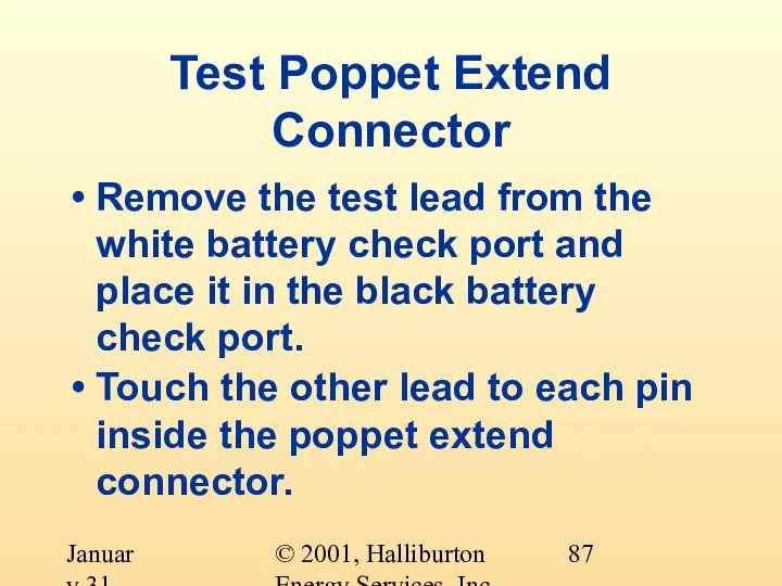 © 2001, Halliburton Energy Services, Inc. January 31, 2001 Test Poppet Extend