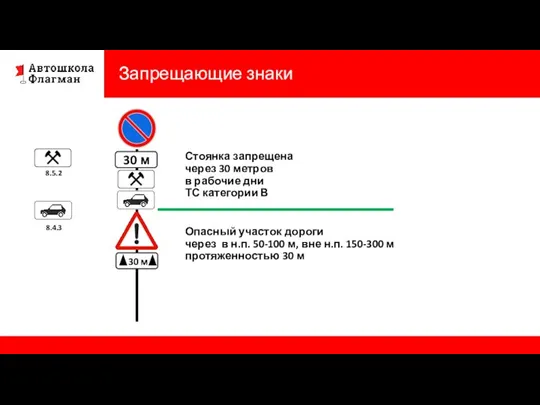 Запрещающие знаки 8.5.2 8.4.3 Стоянка запрещена через 30 метров в рабочие дни