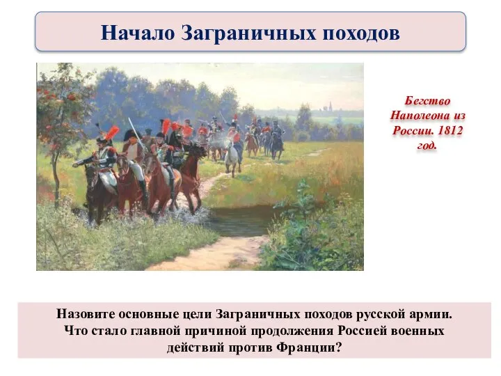 Назовите основные цели Заграничных походов русской армии. Что стало главной причиной продолжения