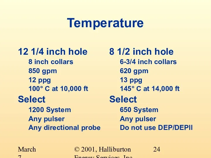 © 2001, Halliburton Energy Services, Inc. March 7, 2001 Temperature 12 1/4