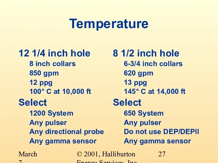 © 2001, Halliburton Energy Services, Inc. March 7, 2001 Temperature 12 1/4