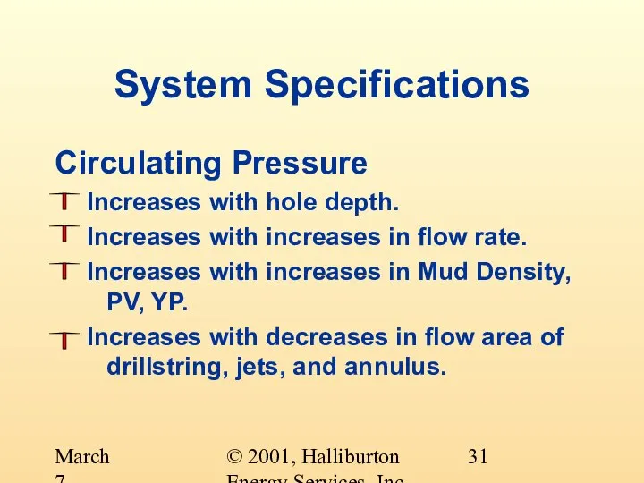 © 2001, Halliburton Energy Services, Inc. March 7, 2001 System Specifications Circulating