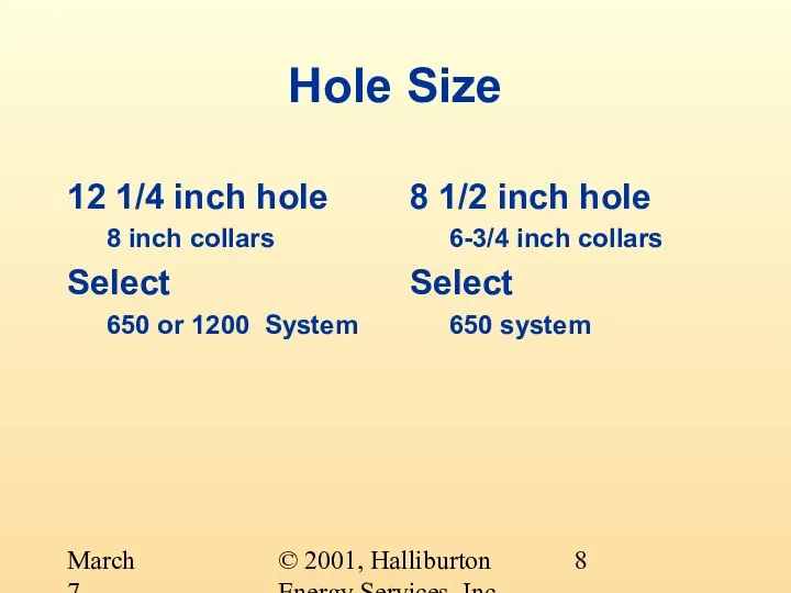 © 2001, Halliburton Energy Services, Inc. March 7, 2001 Hole Size 12