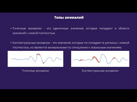 Типы аномалий Точечные аномалии - это единичные значения, которые попадают в области