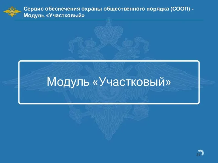 Модуль «Участковый» Сервис обеспечения охраны общественного порядка (СООП) - Модуль «Участковый»