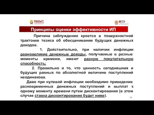 Принципы оценки эффективности ИП Причина заблуждения кроется в поверхностной трактовке тезиса об