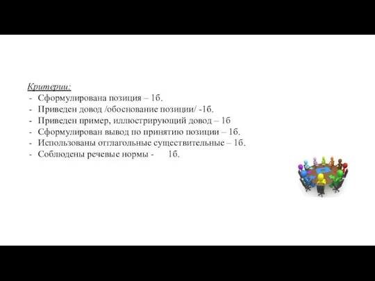 Критерии: Сформулирована позиция – 1б. Приведен довод /обоснование позиции/ -1б. Приведен пример,