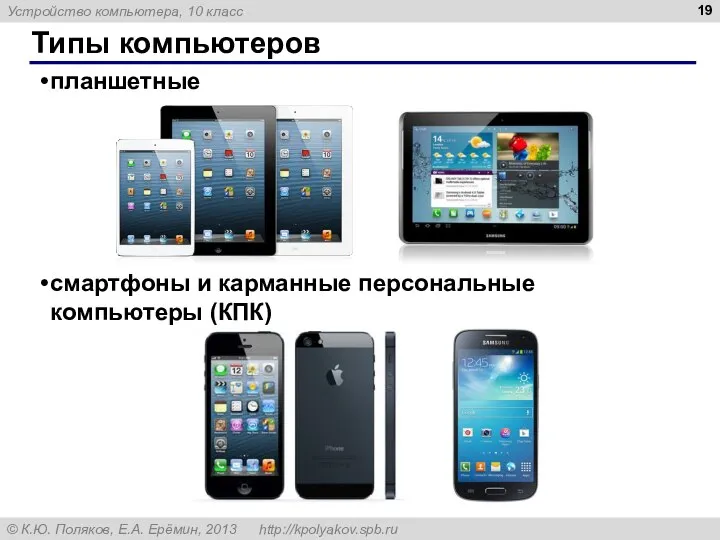 Типы компьютеров планшетные смартфоны и карманные персональные компьютеры (КПК)