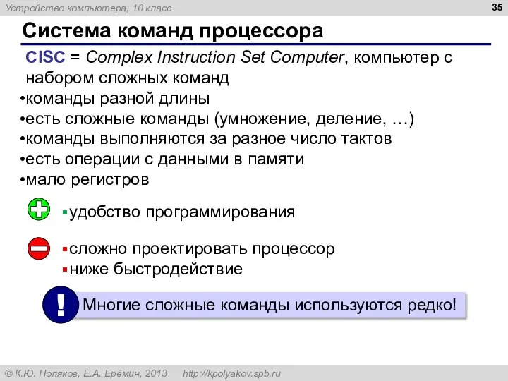 Система команд процессора CISC = Complex Instruction Set Computer, компьютер с набором