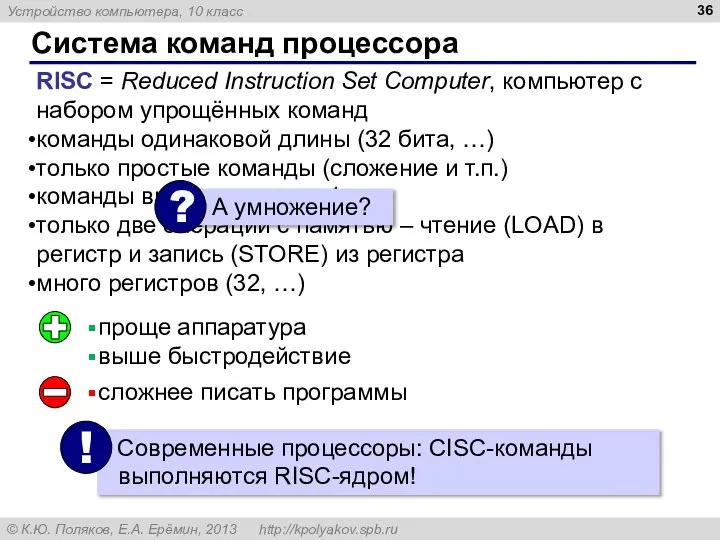 Система команд процессора RISC = Reduced Instruction Set Computer, компьютер с набором