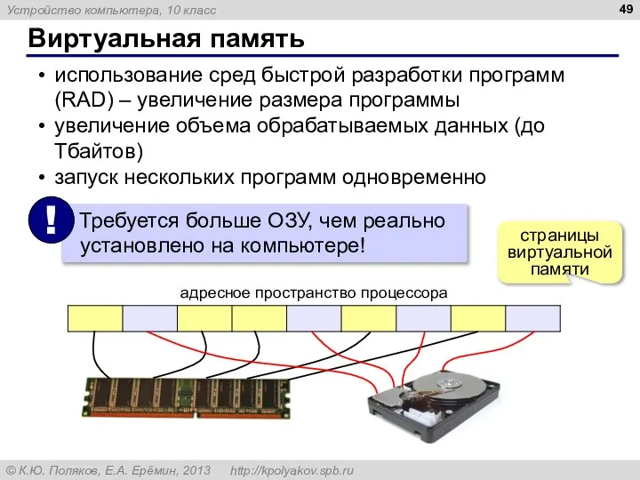 Виртуальная память использование сред быстрой разработки программ (RAD) – увеличение размера программы