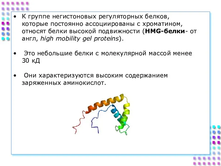 К группе негистоновых регуляторных белков, которые постоянно ассоциированы с хроматином, относят белки