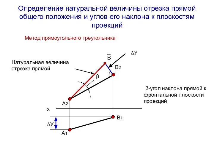 Определение натуральной величины отрезка прямой общего положения и углов его наклона к