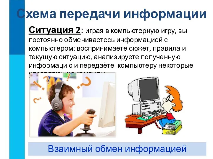 Ситуация 2: играя в компьютерную игру, вы постоянно обмениваетесь информацией с компьютером: