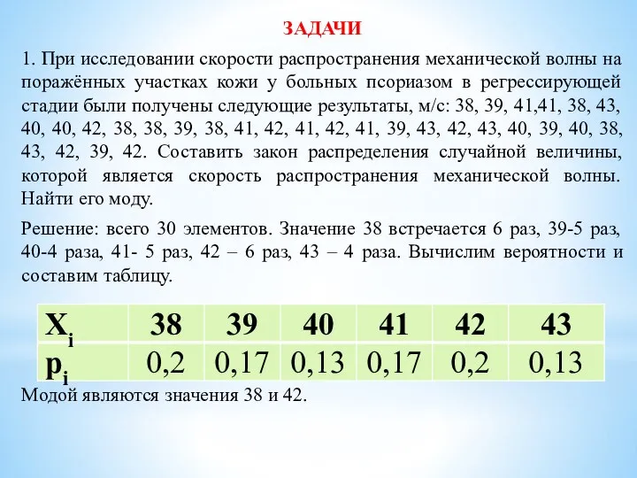 ЗАДАЧИ 1. При исследовании скорости распространения механической волны на поражённых участках кожи