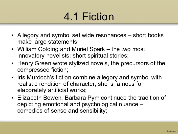 4.1 Fiction Allegory and symbol set wide resonances – short books make