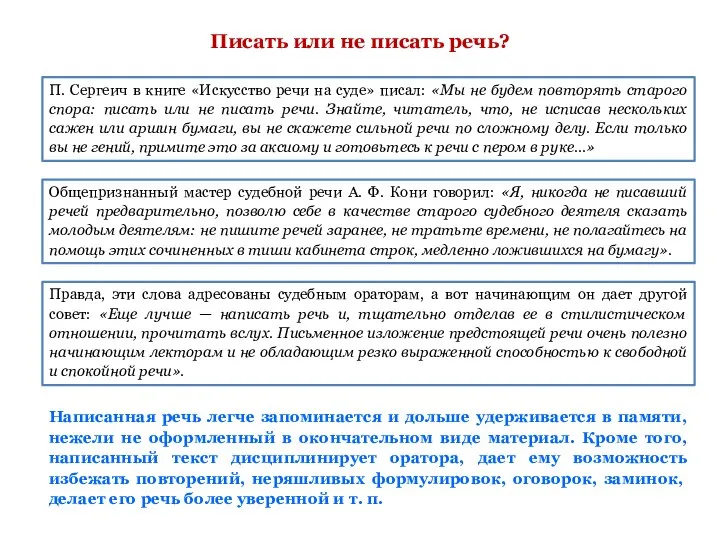 Писать или не писать речь? П. Сергеич в книге «Искусство речи на