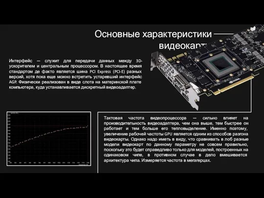 Основные характеристики видеокарты Интерфейс — служит для передачи данных между 3D-ускорителем и