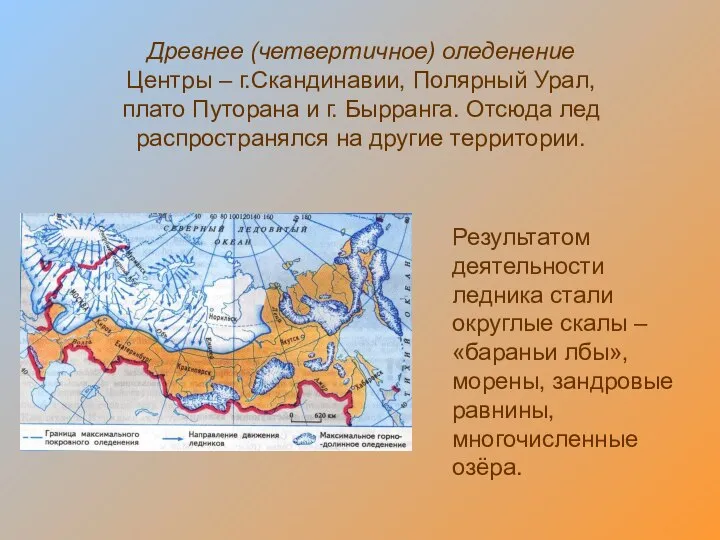 Древнее (четвертичное) оледенение Центры – г.Скандинавии, Полярный Урал, плато Путорана и г.