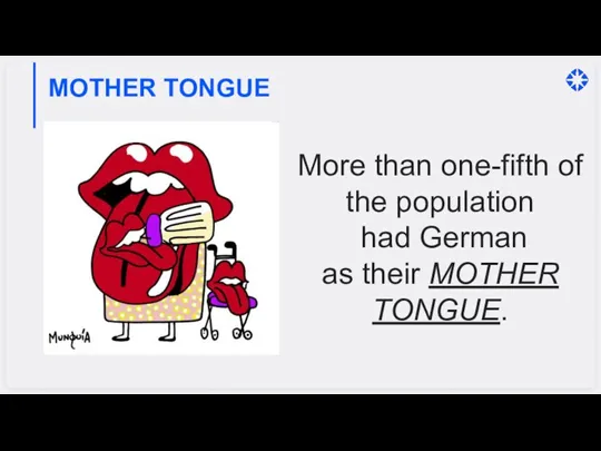 More than one-fifth of the population had German as their MOTHER TONGUE. MOTHER TONGUE