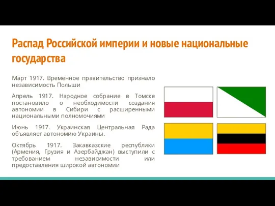 Распад Российской империи и новые национальные государства Март 1917. Временное правительство признало