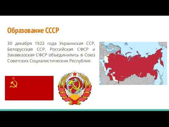 Образование СССР 30 декабря 1922 года Украинская ССР, Белорусская ССР, Российская СФСР