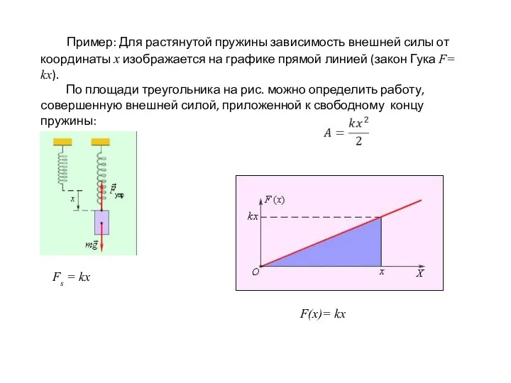 Пример: Для растянутой пружины зависимость внешней силы от координаты x изображается на