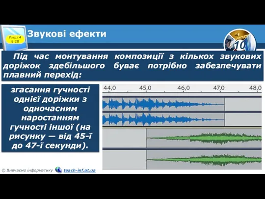 Звукові ефекти Розділ 4 § 28 Під час монтування композиції з кількох