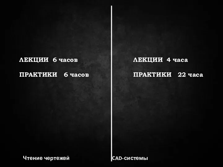 Чтение чертежей CAD-системы ЛЕКЦИИ 6 часов ПРАКТИКИ 6 часов ЛЕКЦИИ 4 часа ПРАКТИКИ 22 часа