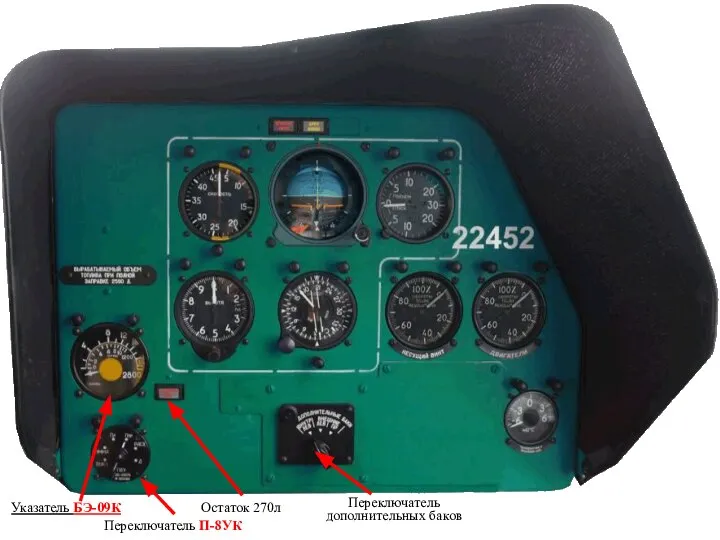 Указатель БЭ-09К Переключатель П-8УК Переключатель дополнительных баков Остаток 270л